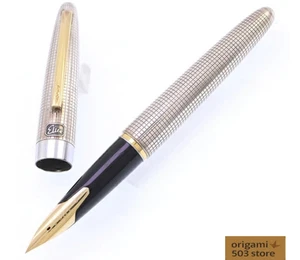 Pilot Elite Silvern Grid Fountain Pen 18K F Nib Sterling Silver Japan Rare Used - Picture 1 of 11