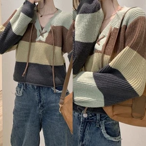 Lace Up V Neck Knit Sweater for Women Suitable for Spring and Autumn Outings - Picture 1 of 24