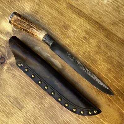 Mountain Man Forged Knife made from hardened file w/ custom Sheath (K9) - Image 1 of 4