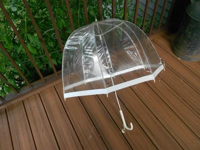 Vintage Clear and White Bubble Dome Umbrella MCM 1960's or 70's Hong Kong - Image 1 of 4