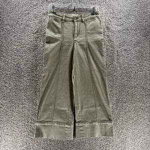 Anthropologie Chino Pants Women Size 0 Green Military Style Wide Leg Cotton Prep - Picture 1 of 11