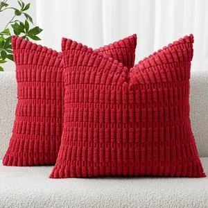 Pack of 2 Christmas Red Corduroy Decorative Pillow Covers 18X18 Inch Soft Boho S - Picture 1 of 12