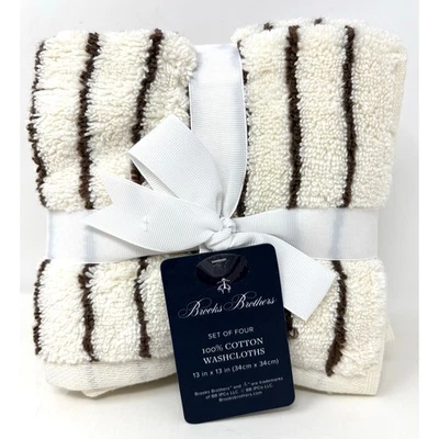 "Toallitas de algodón a rayas marrón crema Brooks Brothers 4 medidas 13 X 13""" Foto 1 de 4