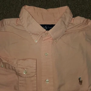 Ralph Lauren Oxford Button Down Mens 17 32/33 Long Sleeve Peach/pink Classic Fit - Picture 1 of 8