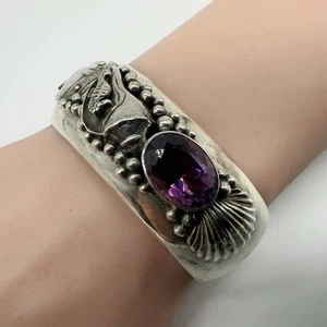Carol Felley Sterling Silver Ocean Theme & Amethyst Cuff Bracelet 44.7g #bel - Picture 1 of 12