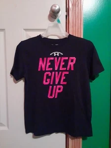 Black And Pink Under Armour Never Give Up Football T-Shirt. Size YLg. - Picture 1 of 3