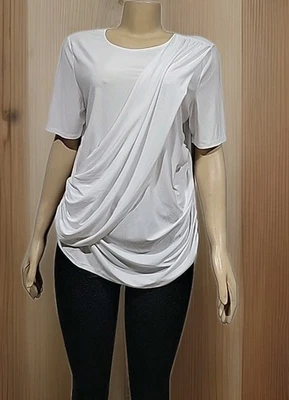 Express | White XL Draped Front, Ruched Side Women's Top Blouse #C - Image 1 of 4