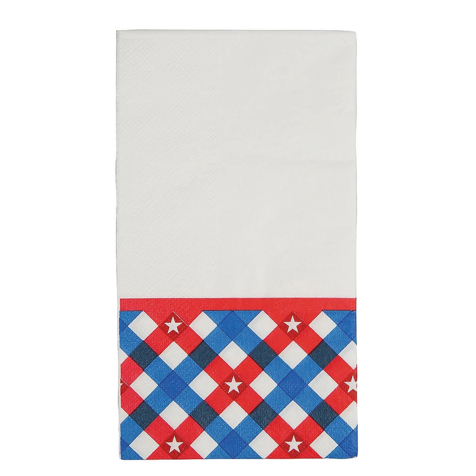 Fun Express Patriotic Gingham Disposable Paper Dinner Napkins - 4 1/4" x 7 3/4", - Image 1 of 1