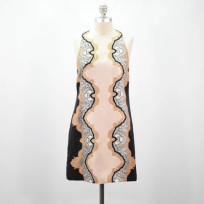 Tibi Dress 6 Neutral Tone Paisley Pattern Silk Twill Mini Shift Foto 1 de 4