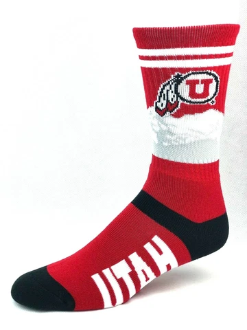 Utah Utes Red & White Landmark Mountain Two Stripe Deuce Crew Socks Cover
