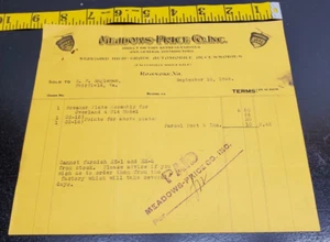 Sept 10, 1924 Meadows-Price Co. Inc. Invoice-Standard High-Grade Auto Accessorie - Picture 1 of 4