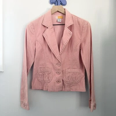 Chaqueta Blazer Ajustada Pana Grande Años 90 Y2K Abotonada Rosa Cuello en V Preppy Foto 1 de 4