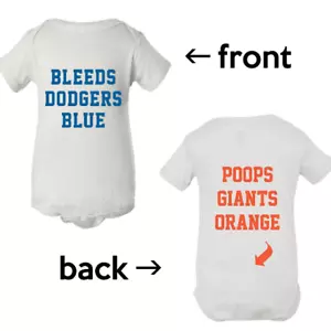 Body neonato divertente Bleeds Dodgers blu cacca giganti arancione pezzo unico - Foto 1 di 4