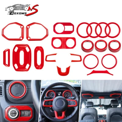 20 x Red Interior Accessories Trim Cover Kit Full Set For Jeep Wrangler JL 2018+ - Image 1 of 4