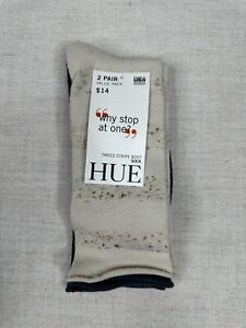 Hue Womens Tweed Stripe Boot Socks Value Pack Sand Gray One Size