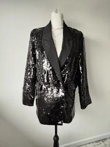 Bnwt Sinsay Black Sequin Embellish Party Going Out Blazer S 8 10 Occasion loose - Picture 1 of 8