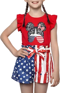 3-8T Toddler Kid Girl Outfits Clothes Ruffle Short Sleeve Floral T-Shirt Top Sum - Picture 1 of 21