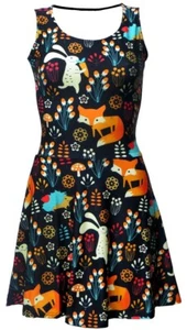 Cute Floral Fox, Rabbit, Hedgehog Animal Nature Jungle Print Skater Flare Dress - Picture 1 of 3