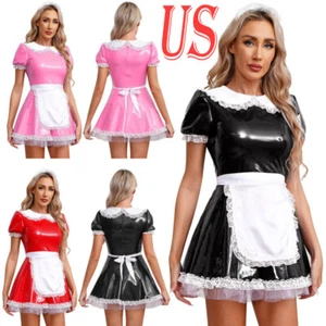 Womens French Maid Costume Short Sleeve A-Line Dress Crossdresser Nightwear - Picture 1 of 62