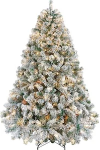 6ft Pre-lit Artificial Christmas Tree with Incandescent Warm White Lights, Snow - Picture 1 of 8