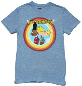 Hey Arnold Mens Distressed T-Shirt - Gerald & Arnold In Rainbow Circle - Picture 1 of 1