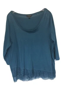 Lane Bryant Women's Teal Blue 3/4 Sleeve Tunic Plus sz 18/ 20 Lace Bottom - Picture 1 of 5