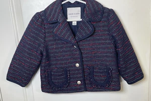 Janie and Jack Tweed Jacket Girl Size 5 Blazer Navy blue red lined - Picture 1 of 5