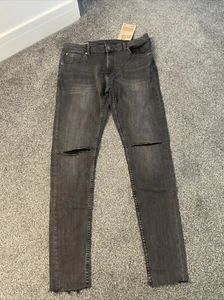 Men’s Cheap Monday Spray On Organic Jeans, Faded Black, Ripped Knees, W34, L36 - Picture 1 of 6