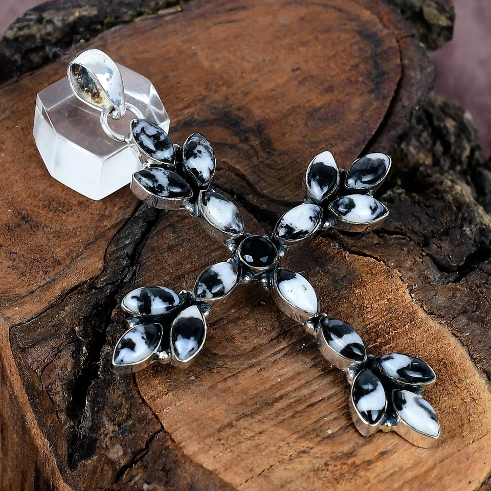 Colgante Navajo Hecho a Mano Plata Esterlina Turquesa Búfalo Blanco 3.50" Foto 1 de 4