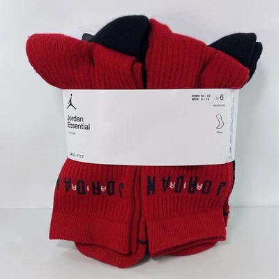 Jordan Essentials Dri-FIT Crew Socks 6-Pack Red Black White Men’s Size L 8-12 - Image 1 of 4