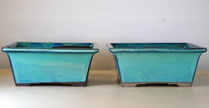 2 Set Japanese Bonsai Pot 5.7"(14.4cm) Light Green Glazed Rectangle Y728 - Picture 1 of 11