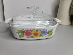 Vintage Corning Ware Summer Blush Stiefmütterchen A-1-B 1 Liter Schale mit Deckel - Kochen Einfrieren Backen - Bild 1 von 11