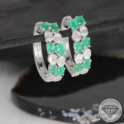 Wert 5290 € Brillant Diamant Smaragd Ohrringe Creolen 750 18 Karat Weiß Gold ... - Bild 1 von 4