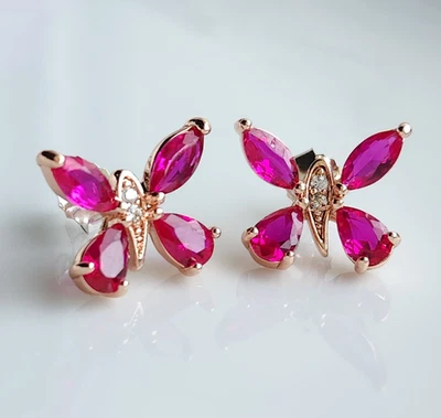 GENUINE 925 Sterling Silver 3.5x6mm Ruby 5/8'' Earrings Rose Gold Plated - Image 1 of 3