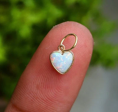 Ethiopian Opal Charm, 18k Solid Gold Charm, Heart Gold Dainty Handmade Charm - Image 1 of 4