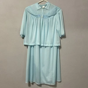 Camicia da notte vintage blu verde TexSheen lingerie e top nylon pizzo orlo pigiama S - Foto 1 di 18