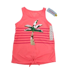 Cat & Jack Girls Size S 6-6X Sleeveless Tank Top Palm Tree Front Tie Pink Melon - Picture 1 of 5