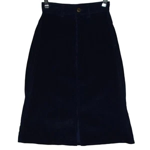 Eileen Blue Corduroy Skirt vintage 3/4 pretty navy cord knee length straight xxs - Picture 1 of 8