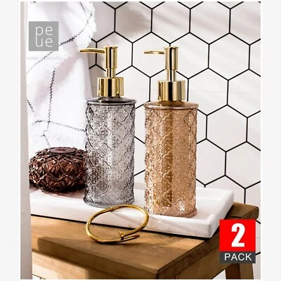 2 X 280ml Glass Liquid Shampoo Soap Dispenser Hand Pump Bottle Gold Grey - image 1 of 2