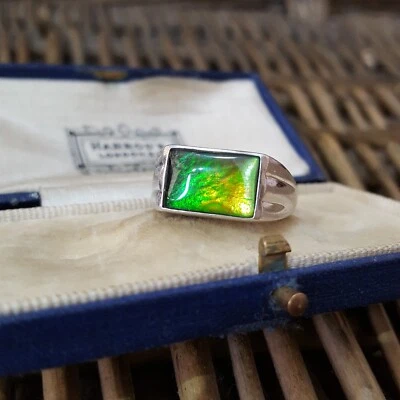 925 Sterling Silver Ring, Natural Canadian Ammolite Signet Ring,Size P.5 US 7.75 - Image 1 of 4