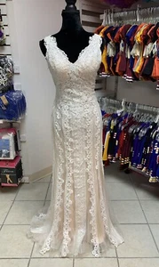 Vestido de novia talla 8 blanco y desnudo de encaje espalda abierta graduación regreso a casa concurso - Imagen 1 de 6