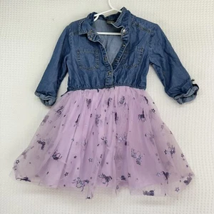 Pink and Violet Girls Size 4 Tutu Dress Blue Denim/Pink Unicorn Print - Picture 1 of 5