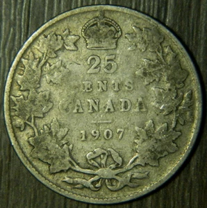 1907 Canada 25 centesimi - quarto d'argento canadese **spedizione gratuita USA** (F596H) - Foto 1 di 4