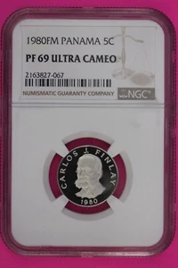 1980 Panama PF 69 Ultra Cameo Proof 5 Centesimos NGC Certified Graded Slab 794 - Picture 1 of 4