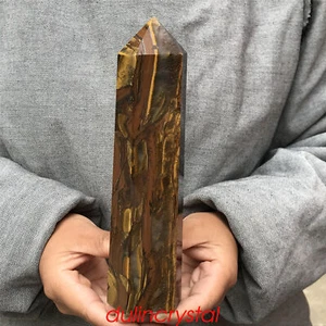 1.51LB Natural Tiger eye Obelisk quartz crystal Wand Point Decor Reiki specimen - Picture 1 of 12
