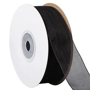 Black Sheer Chiffon Ribbon Organza Ribbon for Crafts and Gift Wrapping 1 Inch... - Picture 1 of 6