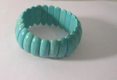 Turquoise Howlite STONE Elastic Cuff Bracelet USA - Image 1 of 2