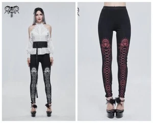 Devil Fashion Gothic Leggings Women Embroidered Tight-Toed Elastic Pencil Pants - Picture 1 of 29