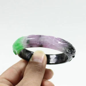 58mm Chinese Hand-carved Multi-Color Jadeite Jade Gems Bangle Bracelet j7756 - Picture 1 of 11