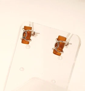 Gorgeous Unusual Real Baltic Amber Artistic Stud Earrings 925 Silver #19785 - Picture 1 of 16